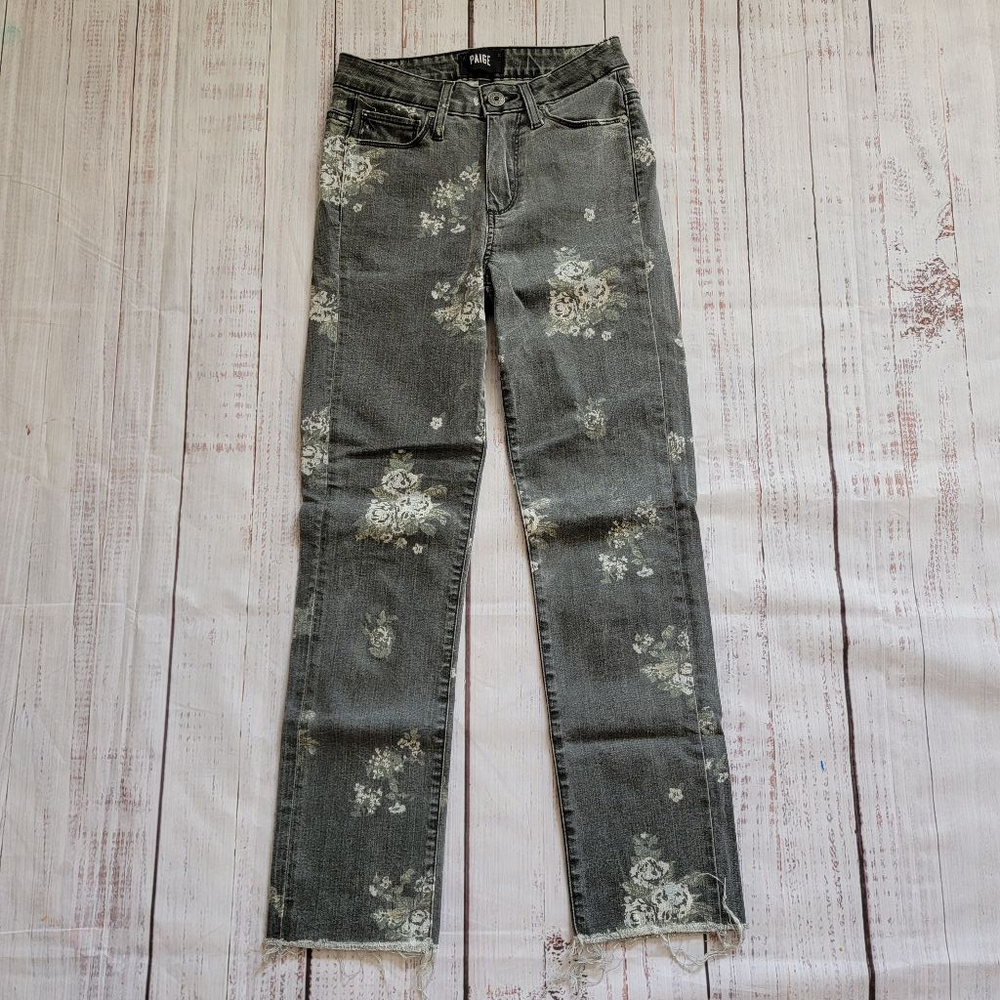 PAIGE Hoxton Straight Ankle Charcoal Vintage Floral High Rise Jeans Women's 24